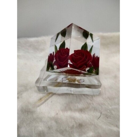 Vintage Bircraft Lucite Acrylic CUBE PAPERWEIGHT SCULPTURE Red Rose Enclosed - Picture 13 of 13